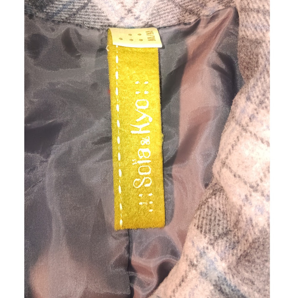 Soia & Kyo Plaid Wool Blend Cropped Jacket Gray Check Asymmetrical Button Coat - Picture 2 of 8